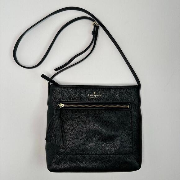 Kate Spade New York Black Pebble Leather Zip Top Crossbody Handbag - Picture 1 of 10